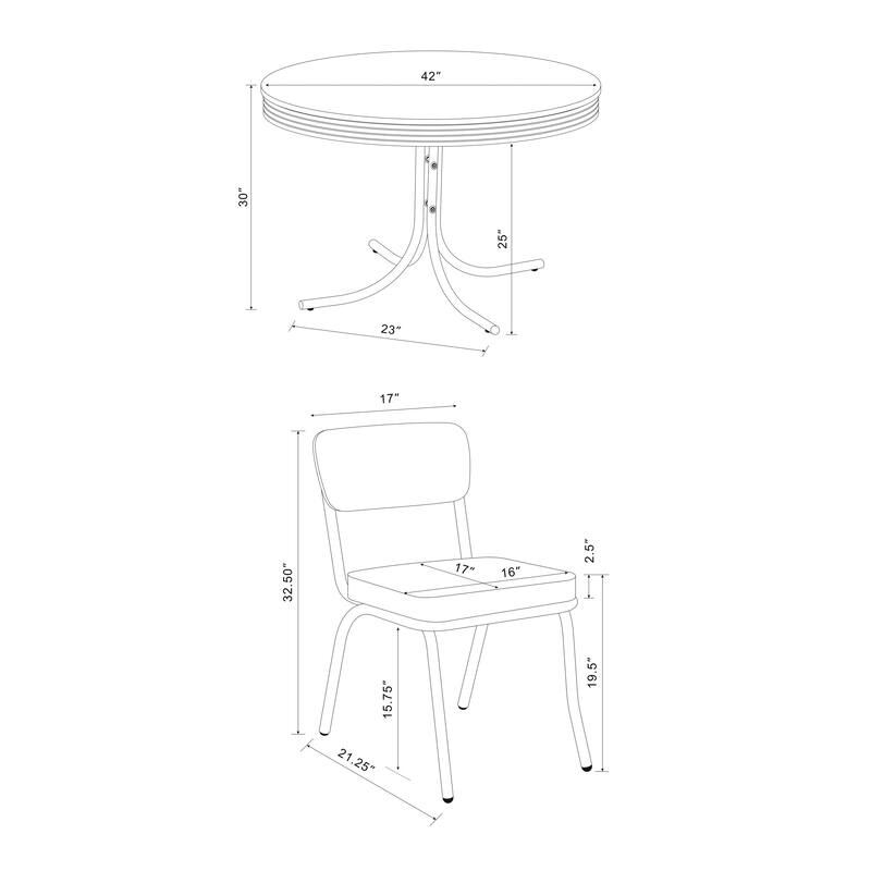 Loy 5pc Dining Table and Chair Set, Red Faux Leather, Retro White Round Top
