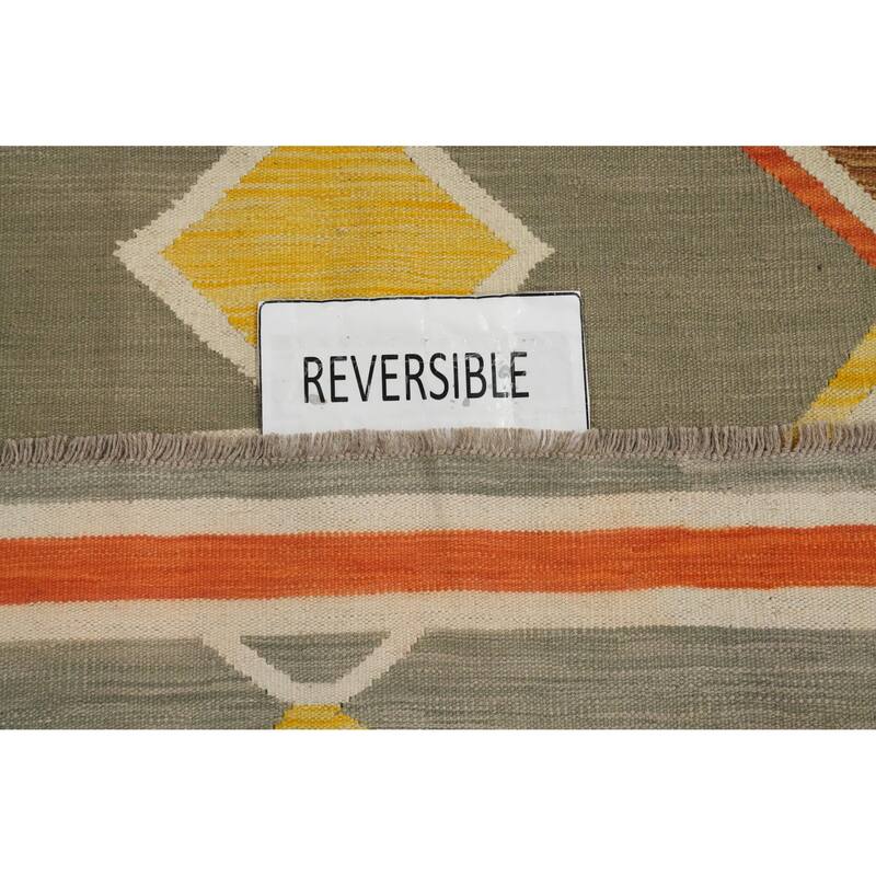 Hand Woven Oriental 100% Wool Carpet Southwestern Modern Greys & Charcoal Kilim Area Rug - 9' 0'' X 5' 8''