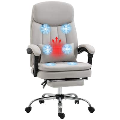 Light Grey Microfibre 360° Swivel Office Recliner with Vibration Massage, Lumbar Heating, Lumbar Pillow, Footrest