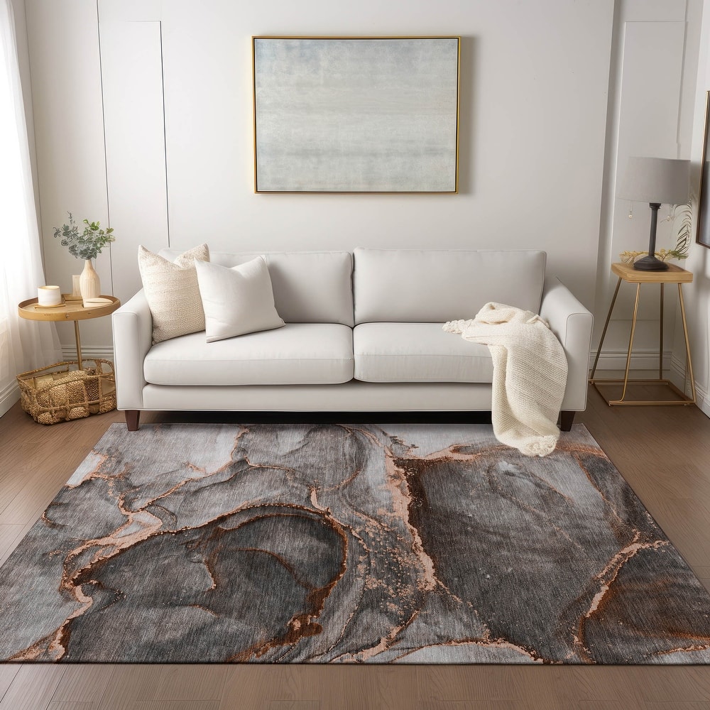 Machine Washable Indoor/ Outdoor Abstract Chantille Rug