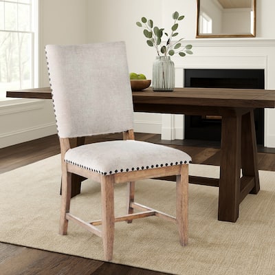 Nox Dining Side Chair Set of 2, Off White Upholstery, Nailhead Trim