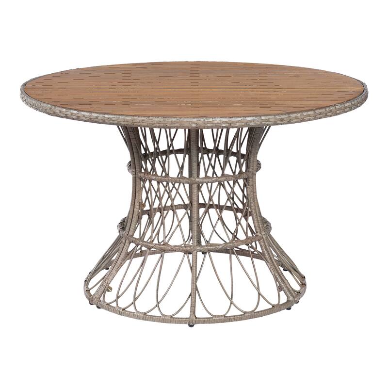 Christopher Knight Home - Estra Outdoor Round Acacia Wood Woven Dining Table with Wicker Pedestal Base, for 4 - 6 Seating