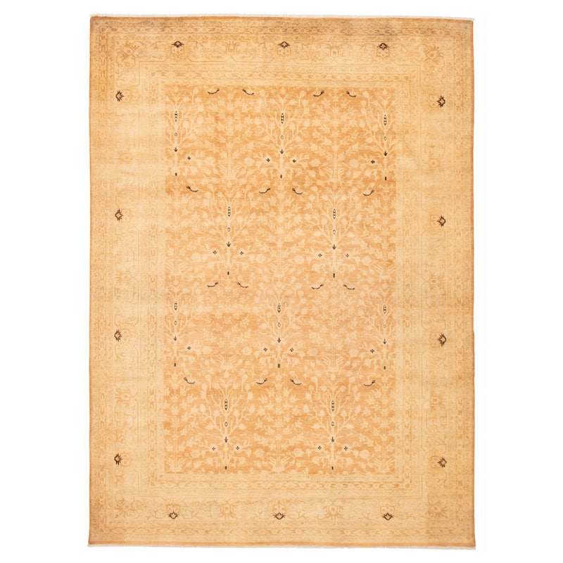 ECARPETGALLERY Hand-knotted Peshawar Oushak Brown Wool Rug - 9'10 x 13'5 - Light Brown - 9'10 x 13'5