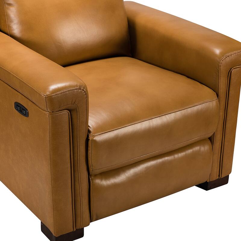 Alicia 34.65" Wide Contemporary Classic Genuine Leather Power Recliner With USB Port