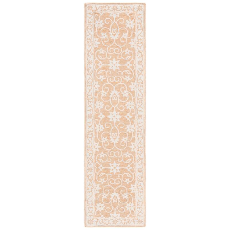SAFAVIEH Handmade Jardin Trinchen Floral Wool Rug - 2'3" x 9' Runner - Yellow/Ivory