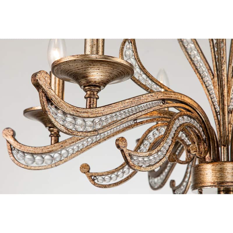 6-Light Mid-Century Modern Transitional Antique Silver Round Hand-Beaded Crystal Candle Large Chandelier