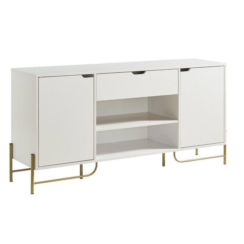 Buffet with Two Cabinets One Drawer with Six Shelves on Metal Legs - White & Gold - Antique White