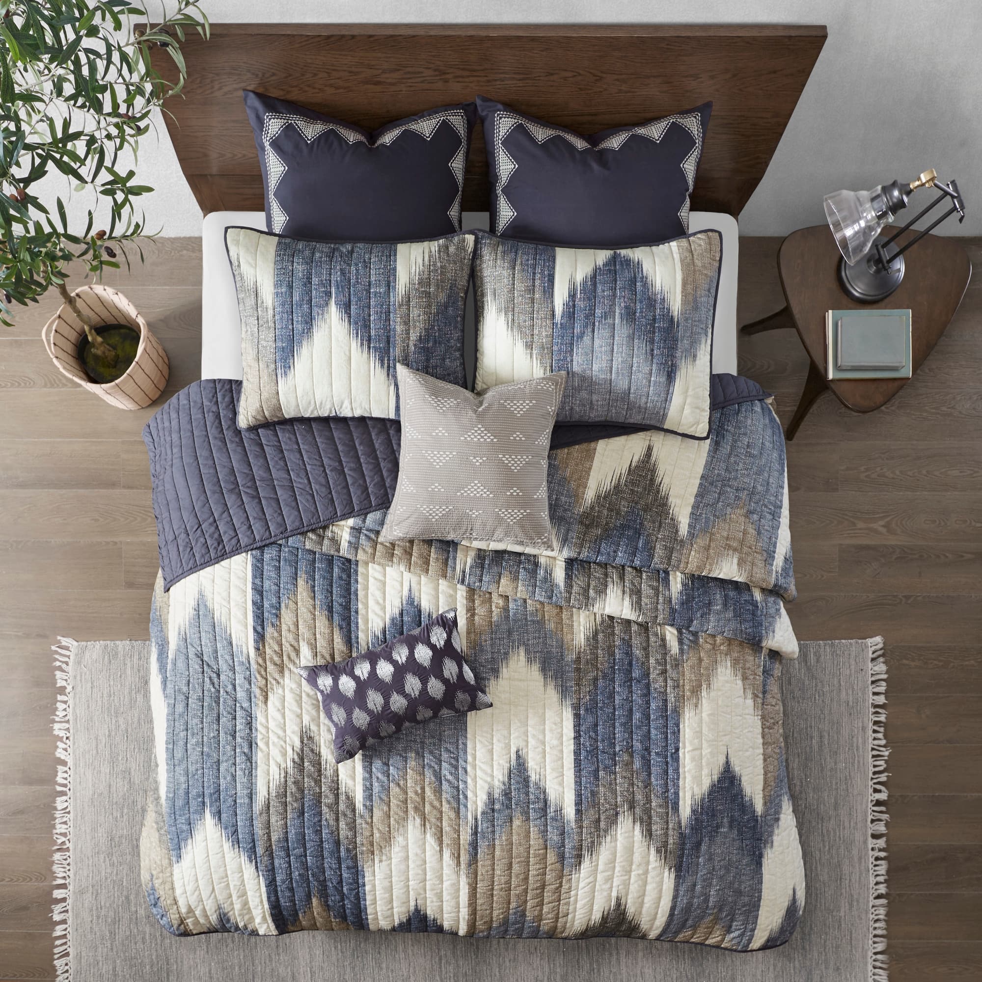 INK+IVY Alpine Navy 3 Piece Printed Cotton Quilt Set Bed Bath