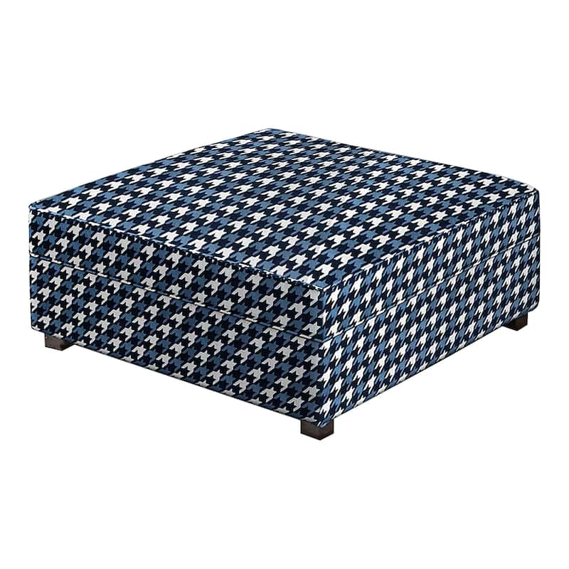 Furniture of America Gregen Blue Solid Wood Houndstooth Pattern Fabric 40-inch Ottoman