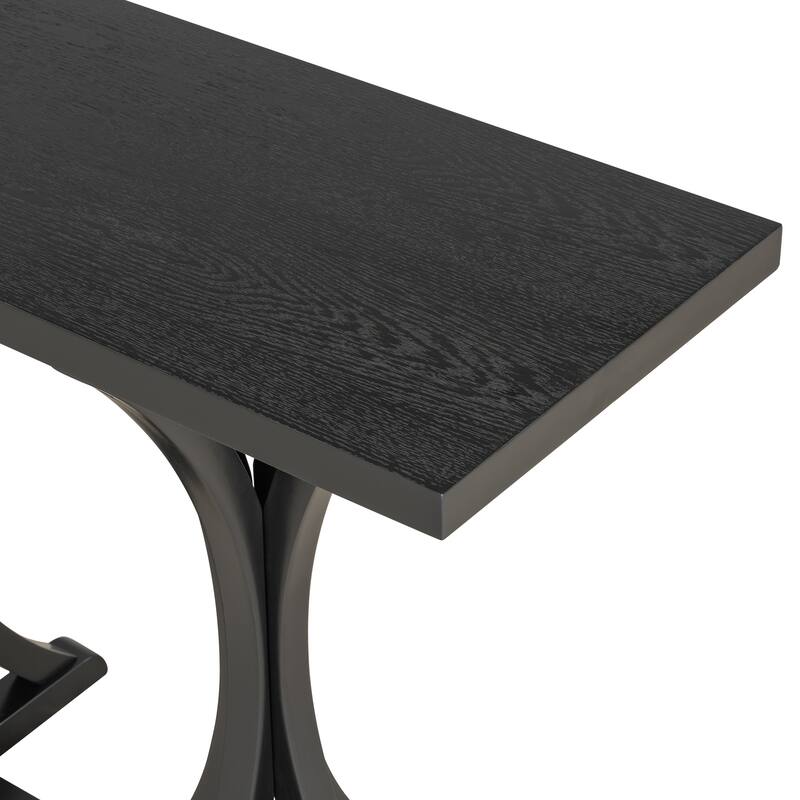 59.8" Farmhouse Wooden Console Table with Rubber Wood Slender Curved Legs