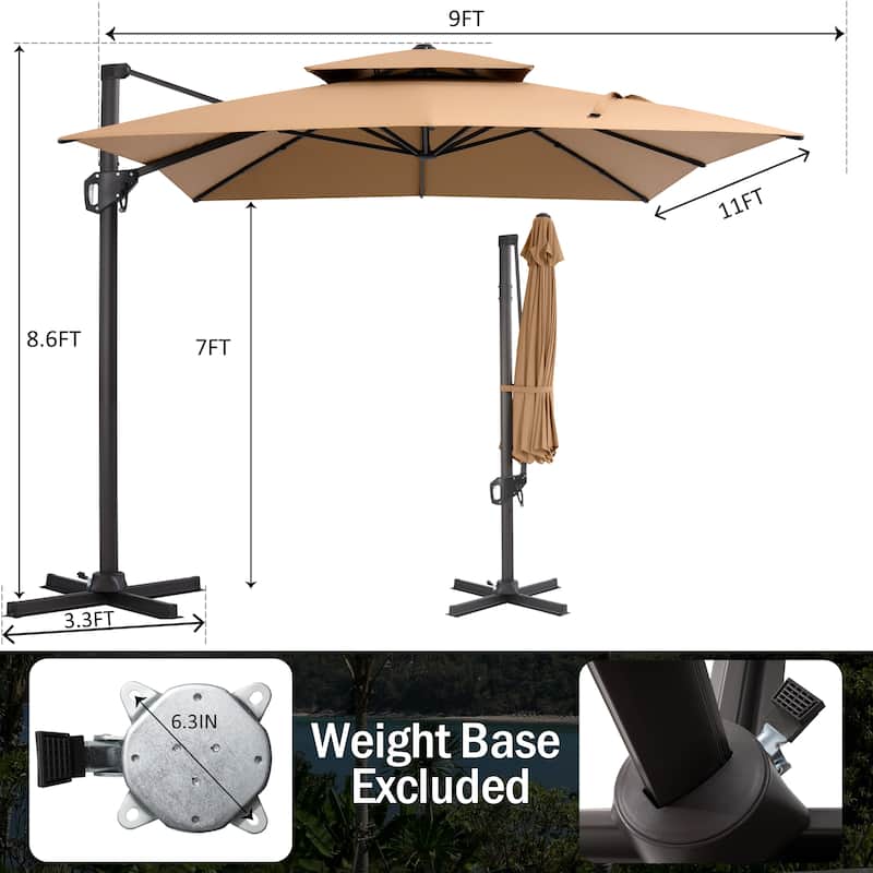 Pellebant 9X11 FT Double Top Patio Cantilever Umbrella, Base Not Included