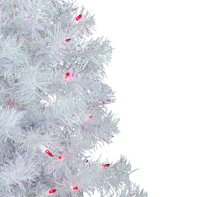 Pre-Lit Medium Rockport White Pine Artificial Christmas Tree - 3' - Pink Lights - 3 Foot