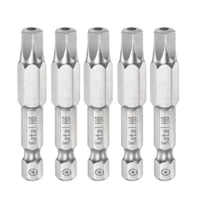 5pcs H6 Magnetic Security Pentagon Screwdriver Bit 1/4" Hex Shank 2" Length - Silver Tone