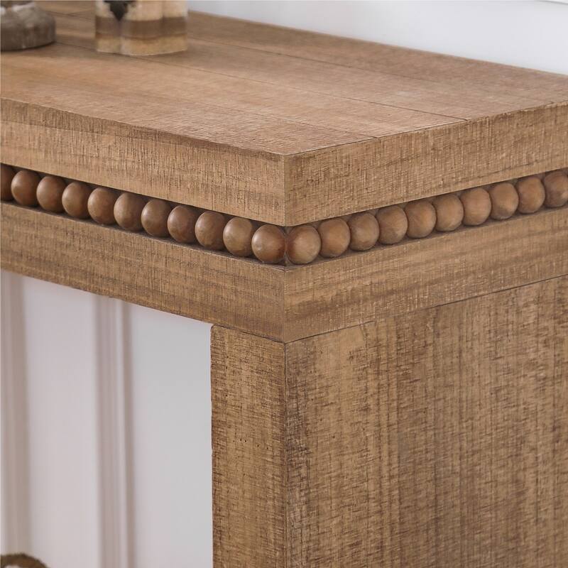 Rustic Wood Console Table - Elegant Entryway Table with Decorative Beaded Trim