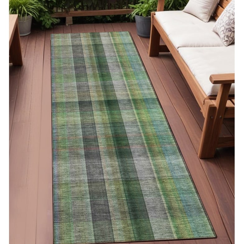 Jafi Plaid Weather Resistant Blended Style Outdoor Rug
