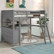 preview thumbnail 32 of 43, Full Size Loft Bed with Drawers and Writing Desk, Wooden Storage Bed with Shelves, Safety Guardrails and Ladder