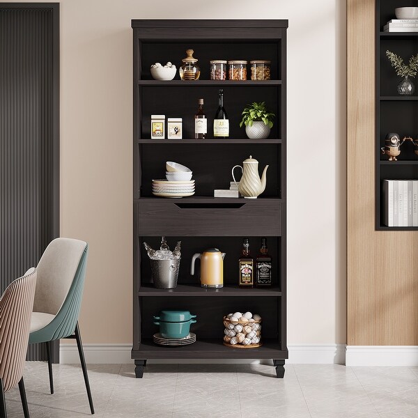 73 Inch Bookcase, Modern Bookshelf with Drawer, 6 Tier Book