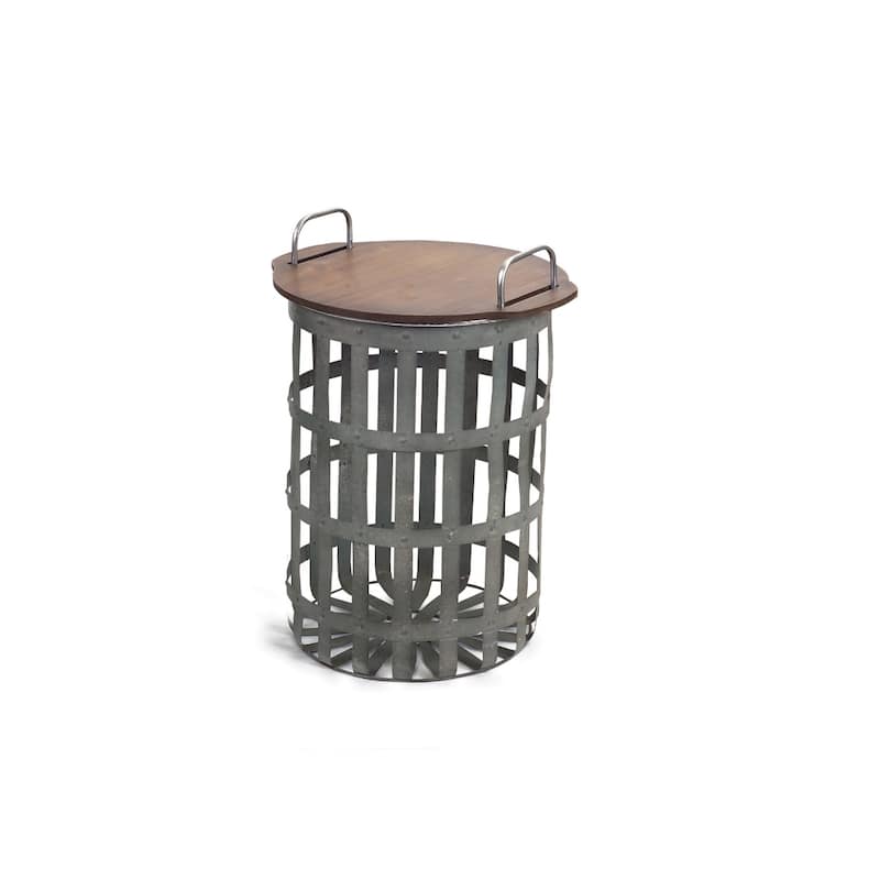 Brown Wood Tray Top End Table Set of 2 with Grey Metal Base - 11” x 11” x 15.5” (D x W x H)