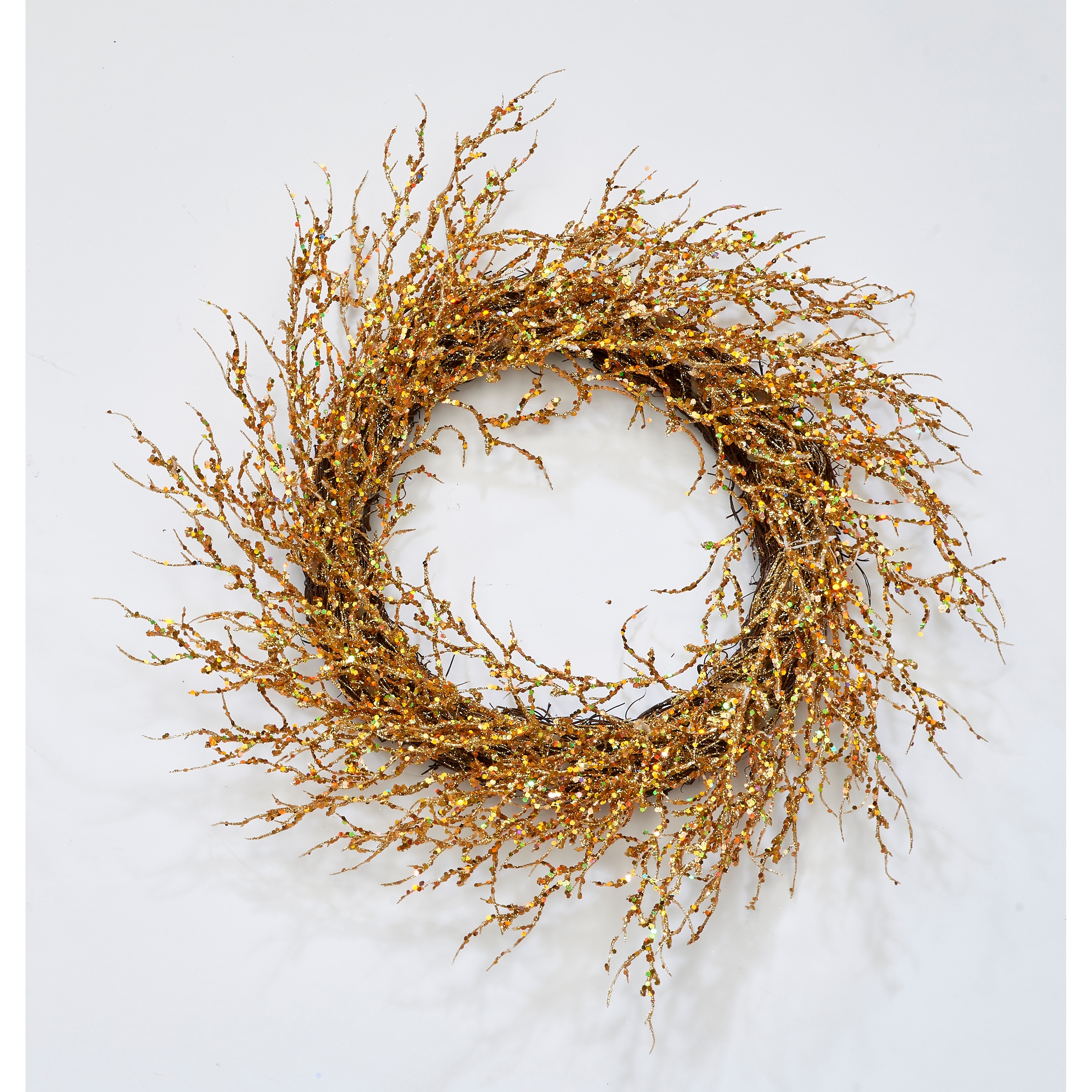22" Glitter Coral Twig Wreath, Gold