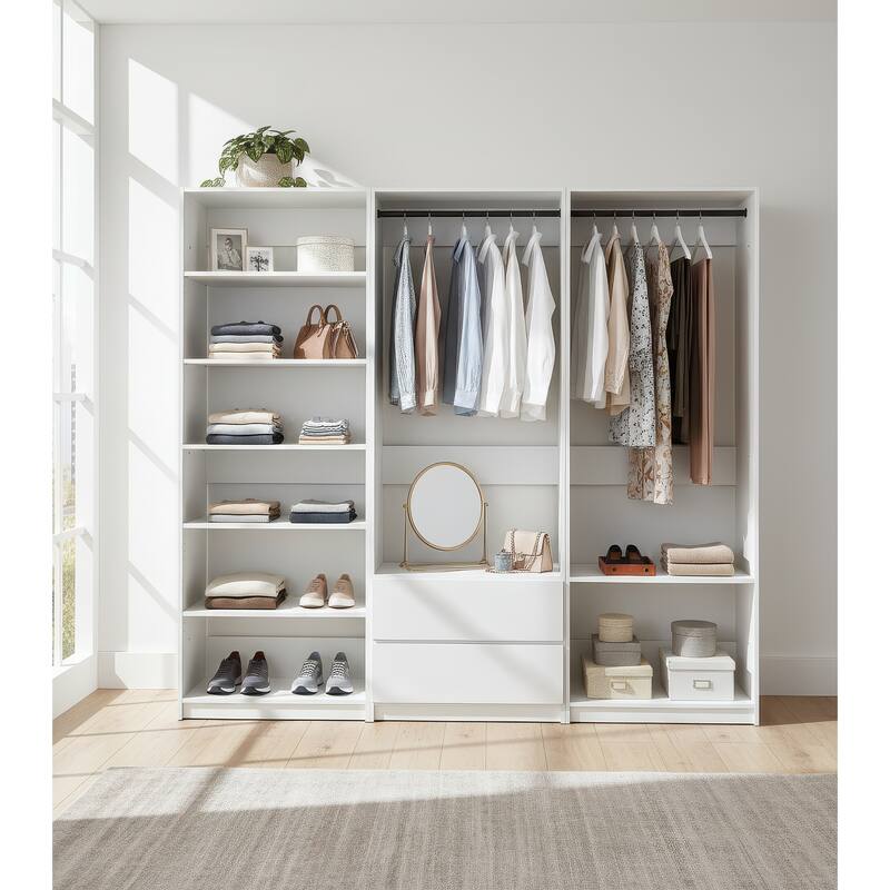 Prosper White Freestanding Walk in Wood Closet System - 94.2"W x 15.7"D x 83" H