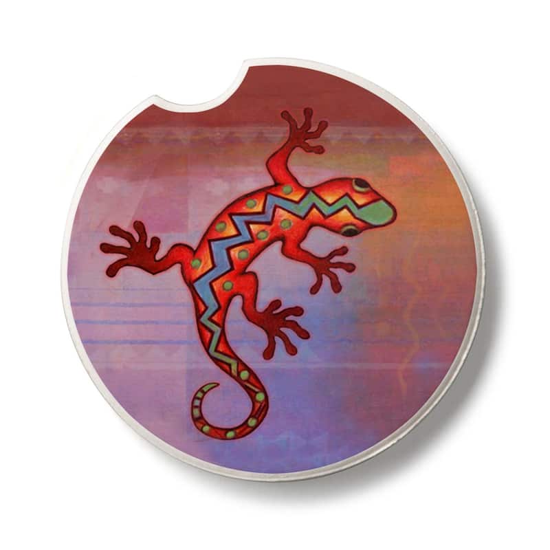 Gecko 2 Pack Absorbent Stone Coaster for Vehicle Cup Holder 2.6” Diameter Manufactured in The USA - Multi