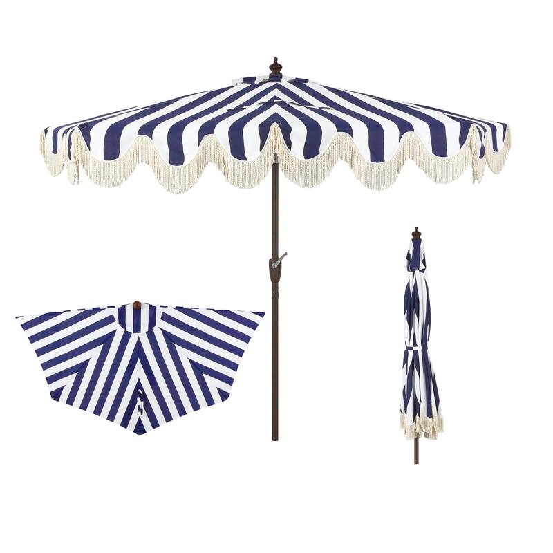 9ft Half Market Umbrella, Scalloped, Crank, Tilt, UV, by JONATHAN Y