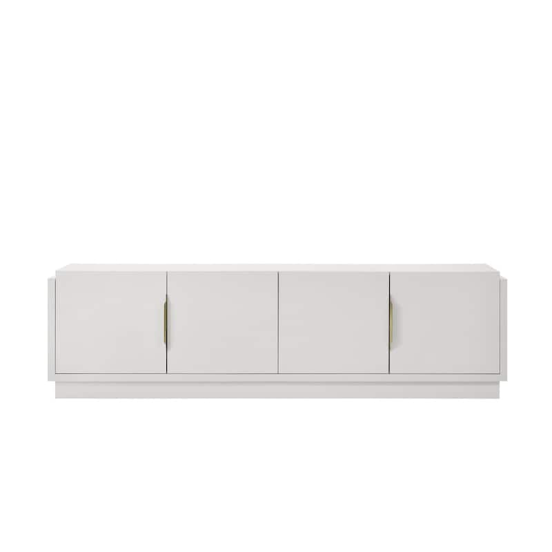 Penny TV Stand Media Cabinet, Adjustable Shelves, 4 Doors, White Wood