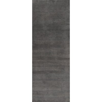 Hand Knotted Oriental 100% Wool Carpet Modern Solid Greys & Charcoal Gabbeh Runner Rug - 9' 10'' X 3' 0''