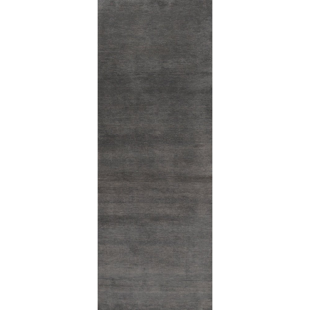Hand Knotted Oriental 100% Wool Carpet Modern Solid Greys & Charcoal Gabbeh Runner Rug - 9' 10'' X 3' 0''