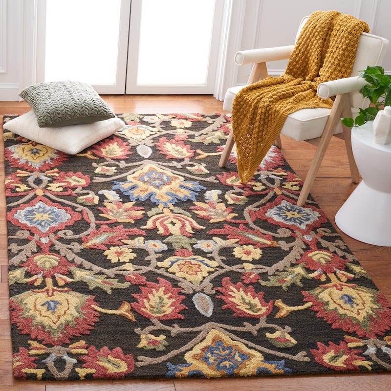 SAFAVIEH, Handmade Marietje Blossom French Country Wool Area Rug - 8' x 10' - Charcoal/Multi