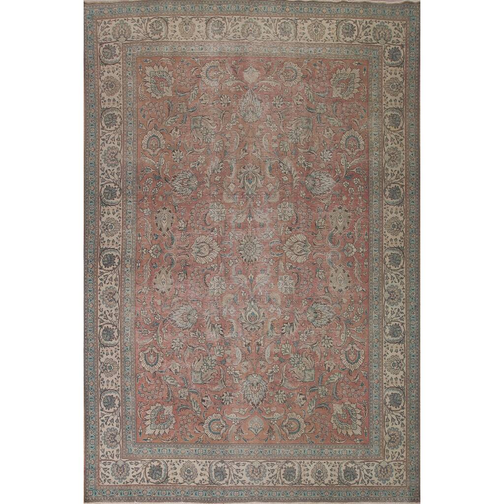Distressed Tabriz Persian Antique Rug Handmade Bedroom Wool Carpet - 9'7" x 12'4"