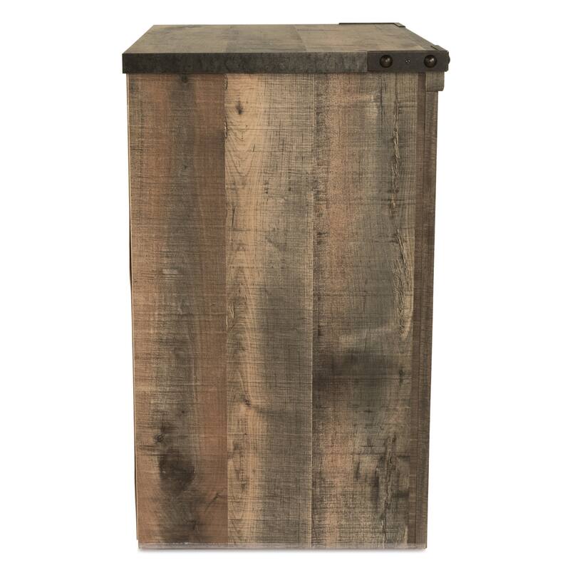 Zoey Nightstand w Drawer and Shelf, USB, Rustic Brown Plank Details