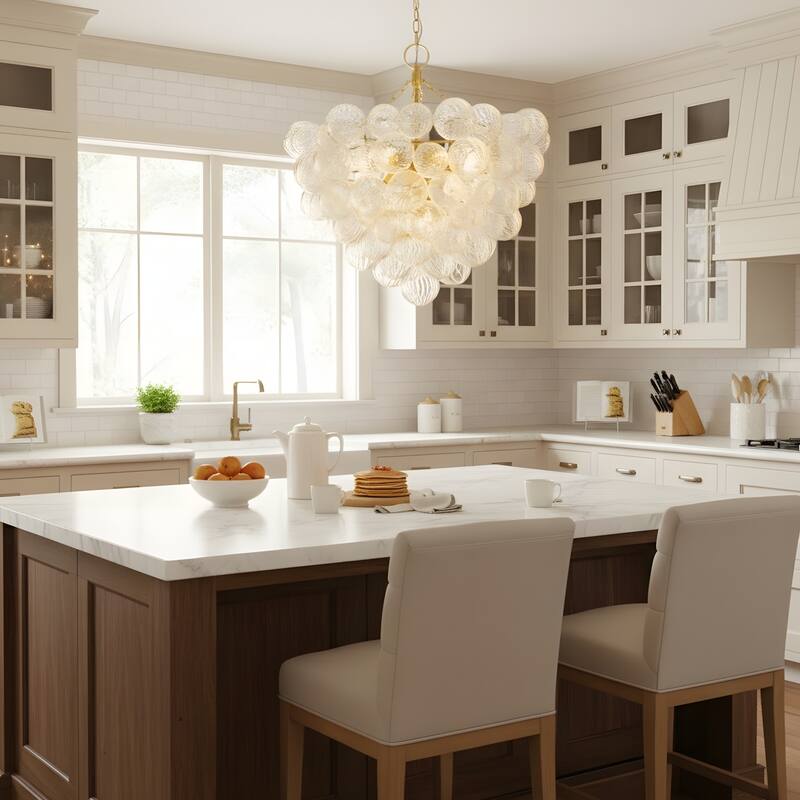 Gold Bubble Ball Chandelier, LED Pendant Light with Glass Globes