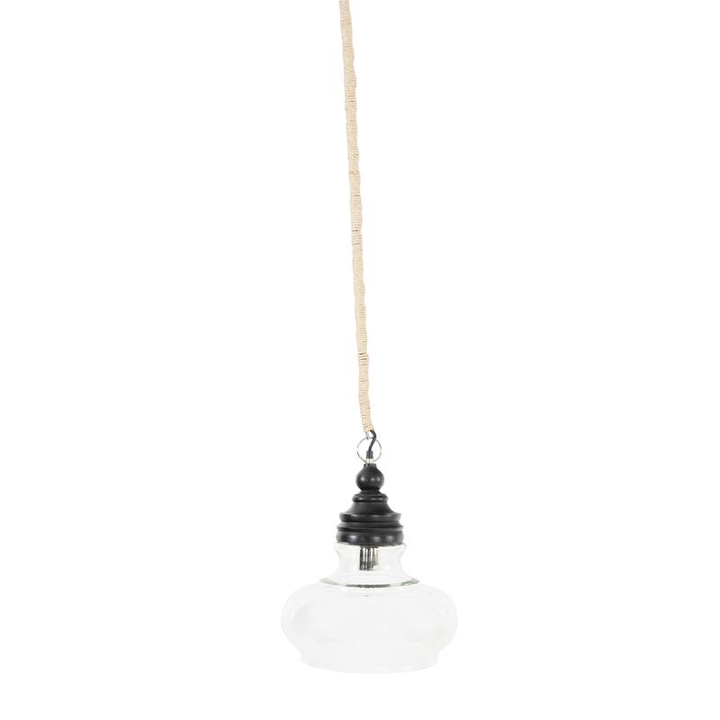 Glass and Distressed Mango Wood Ceiling Light