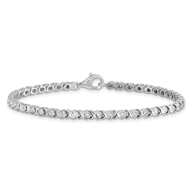 Curata 925 Sterling Silver Polished Lobster Claw Closure Diamond Tennis Bracelet