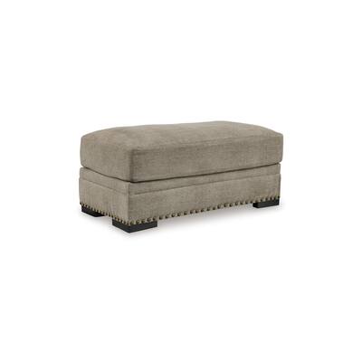 Golo Accent Ottoman, 43 Inch, Taupe Gray Polyester, Nailhead Trim