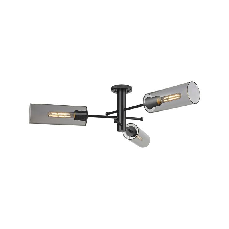 Innovations Lighting Crown Point - 3 Light 12" Flush Mount - Matte Black/Light Smoke