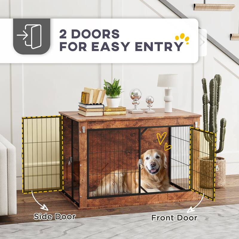 PawHut Dog Crate Furniture with Flip-up Top Opening, 39" Dog Kennel Furniture with 2 Doors, Decorative Dog Cage Side End Table