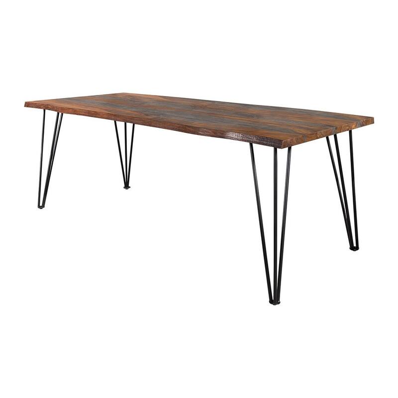 Moka 80 Inch Dining Table, Live Edge Brown Gray Sheesham Wood, Hairpin Legs - Brown Gray