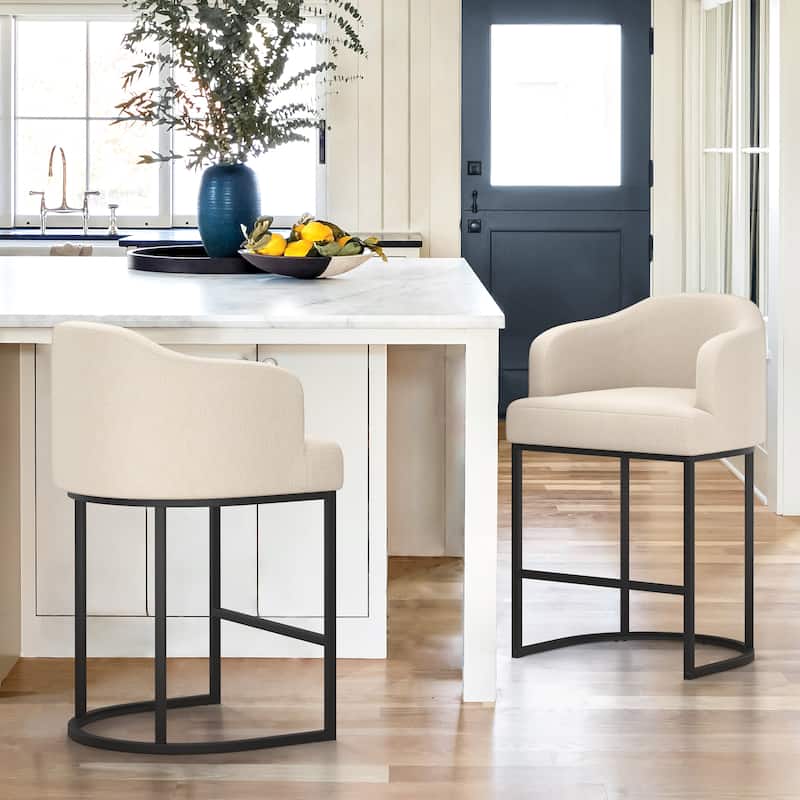 26.in Modern Set of 2 Barstool Fabric/Leather Upholstered Counter Height Stool with Metal Frame for Kitchen Island - Beige