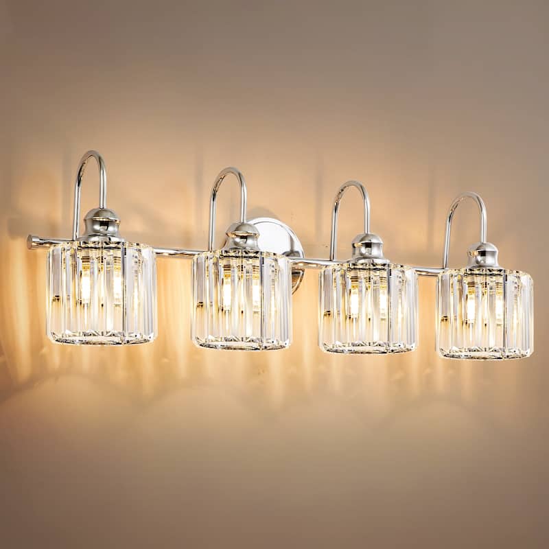 3/4-Light Modern Glam Linear Dimmable Crystal Bathroom Vanity Lights Over Mirror - 4-Light - Chrome