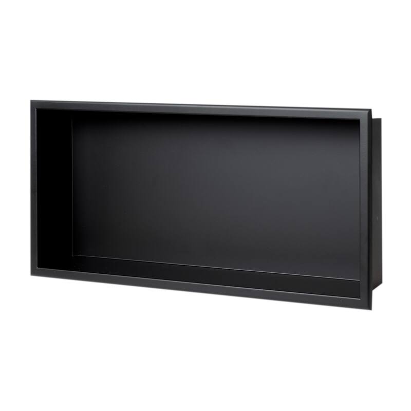 ALFI brand 24 x 12 Black Matte Stainless Steel Horizontal Single Shelf Bath Shower Niche