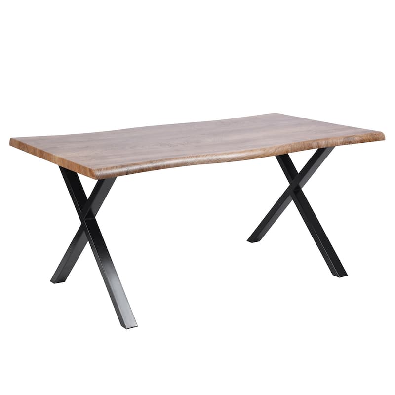 Homy Casa 63" Modern Dining Table, Unique Wavy Edge Top Office