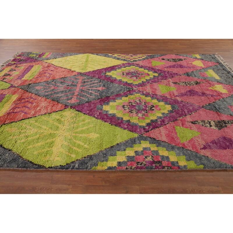 Plush Colorful Moroccan Oriental Area Rug Handmade Wool Carpet - 8'0" x 10'10"