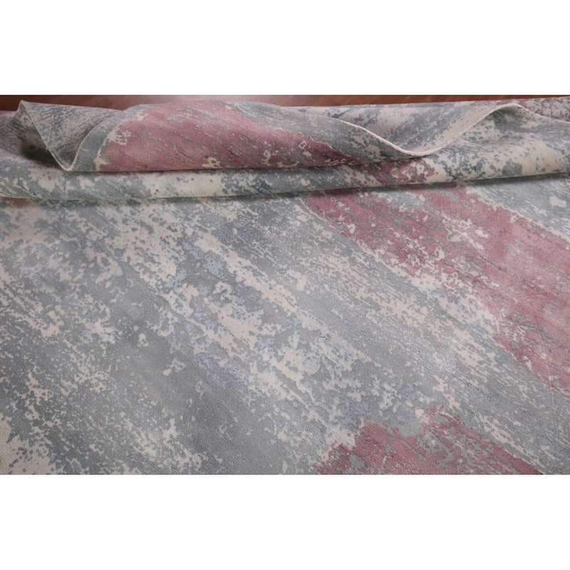 Gray Abstract Indian Area Rug Hand-Knotted Wool Carpet - 8'11"x 11'11"