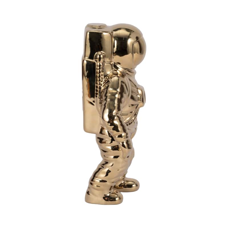 11" Ceramic Astronaut Sculpture Contemporary Modern Metallic Statuette Table Decor For Home or Office Space - 6" x 4" x 11"