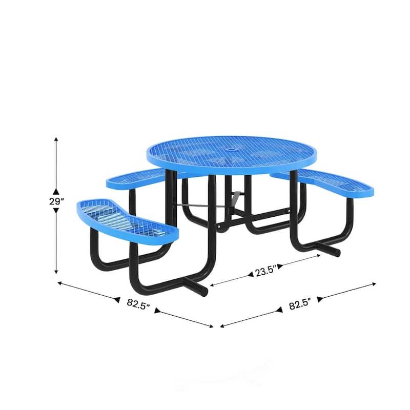 Commercial Grade Expanded Mesh Metal Outdoor Picnic Table - 82.5"W x 82.5"D x 29"H