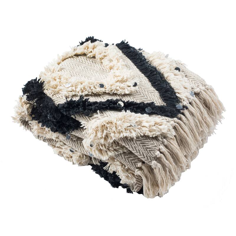 SAFAVIEH Sabah Grace Geometric Pattern Fluffy Tufted Pure Cotton Throw