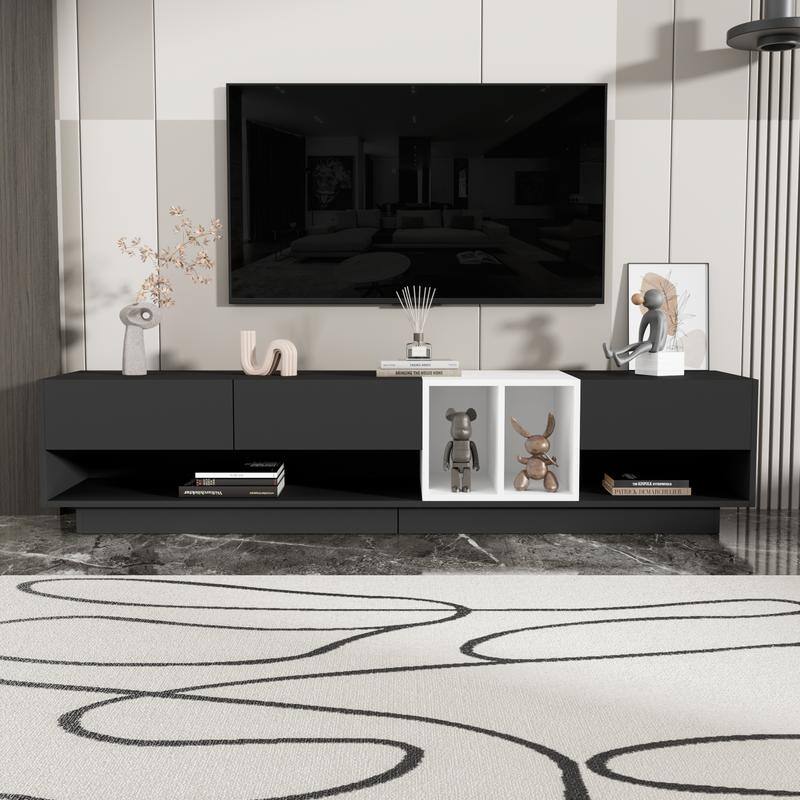 Modern Two-Tone TV Stand for TVs Up to 80" - Versatile Storage Media Console - Black