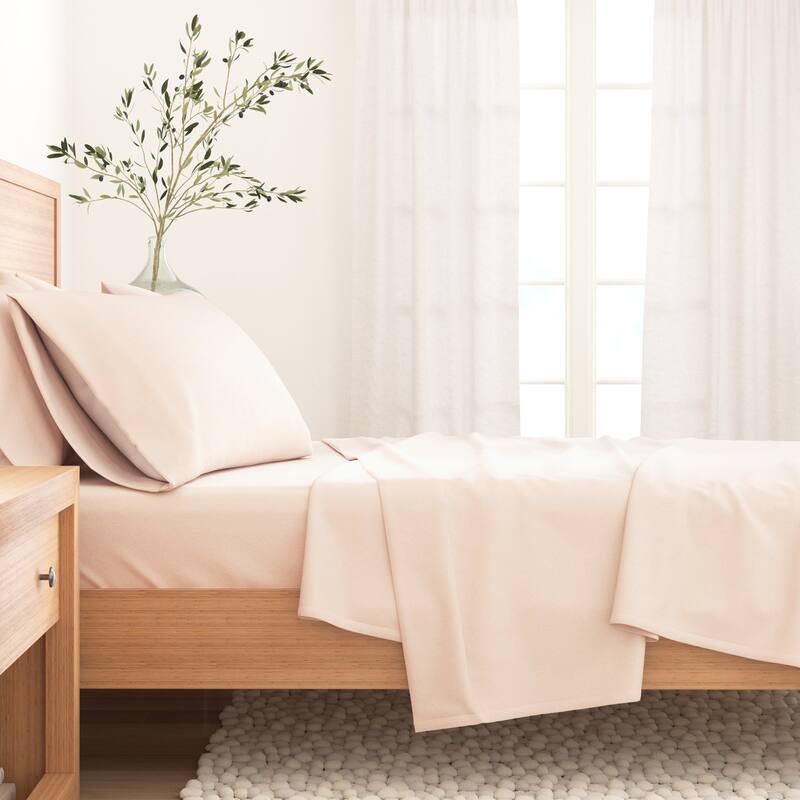 Linery & Co. Turkish Cotton Double-Brushed Solid Color Flannel Bed Sheet Set